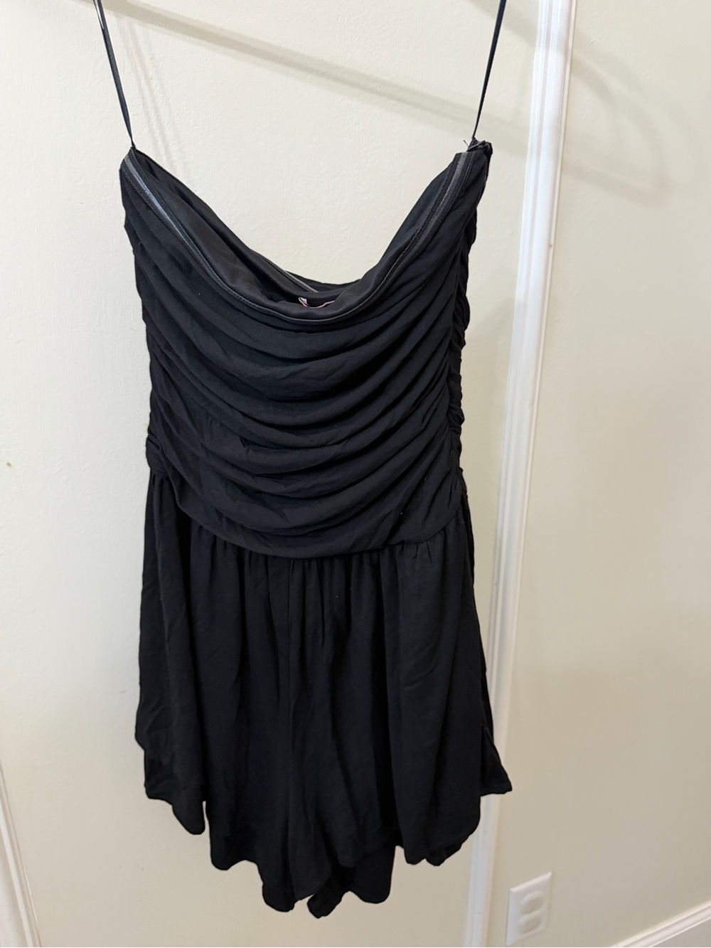 Pink Lily Black Strapless Ruched Cowl Mini Dress